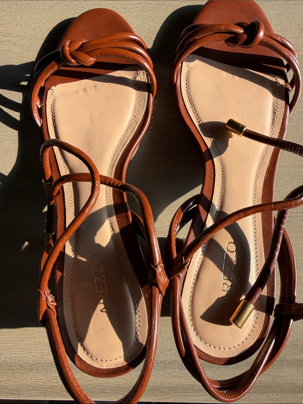 Arezzo Tan Leather Lace-Up Sandals